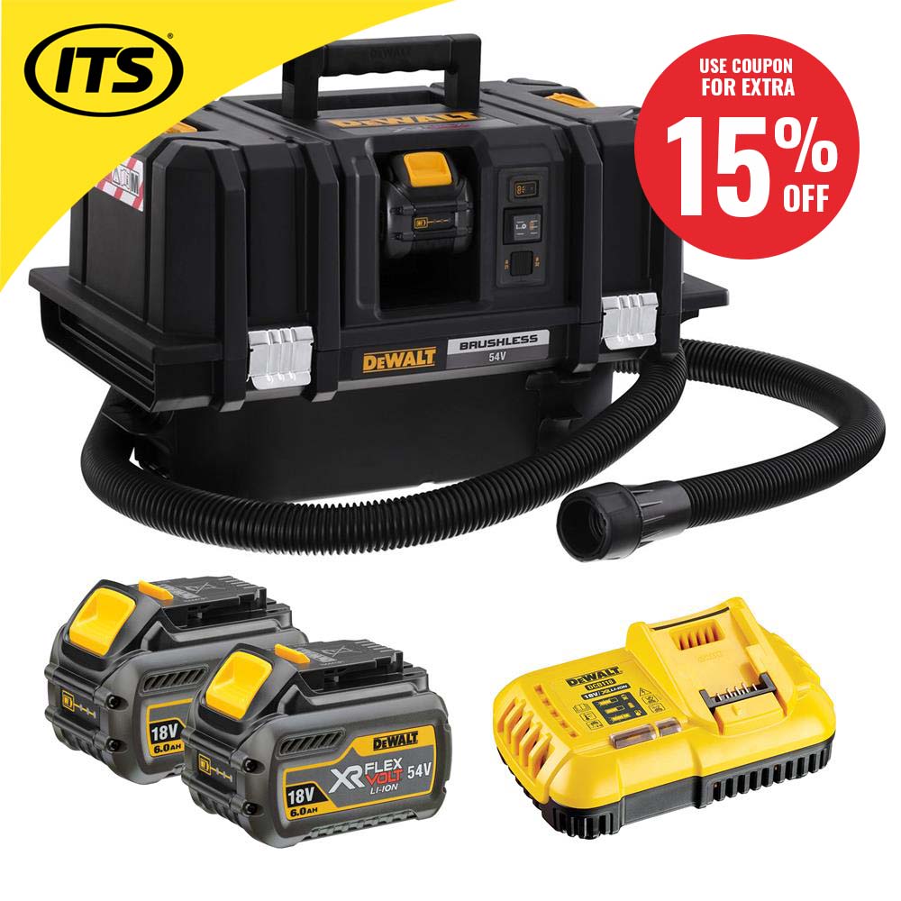 Dewalt DCV586MT2 54V FLEXVOLT M Class Wet Dry Dust Extractor 2x 6.0Ah FLEXVOLT Batteries Charger Dewalt M Class Extractors and Vacuums ITS