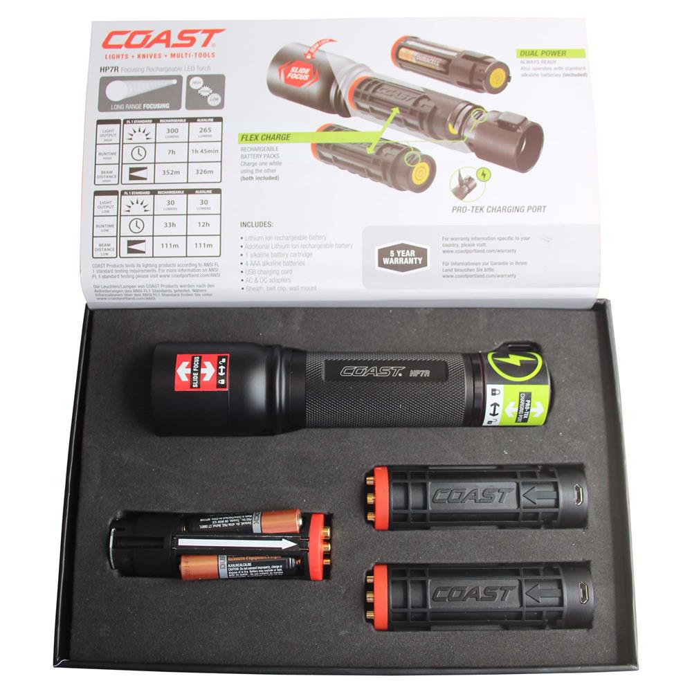 coast rechargable flashlight hp7r a high powered strobe mode Coast HP7R 300 Lumen Rechargeable