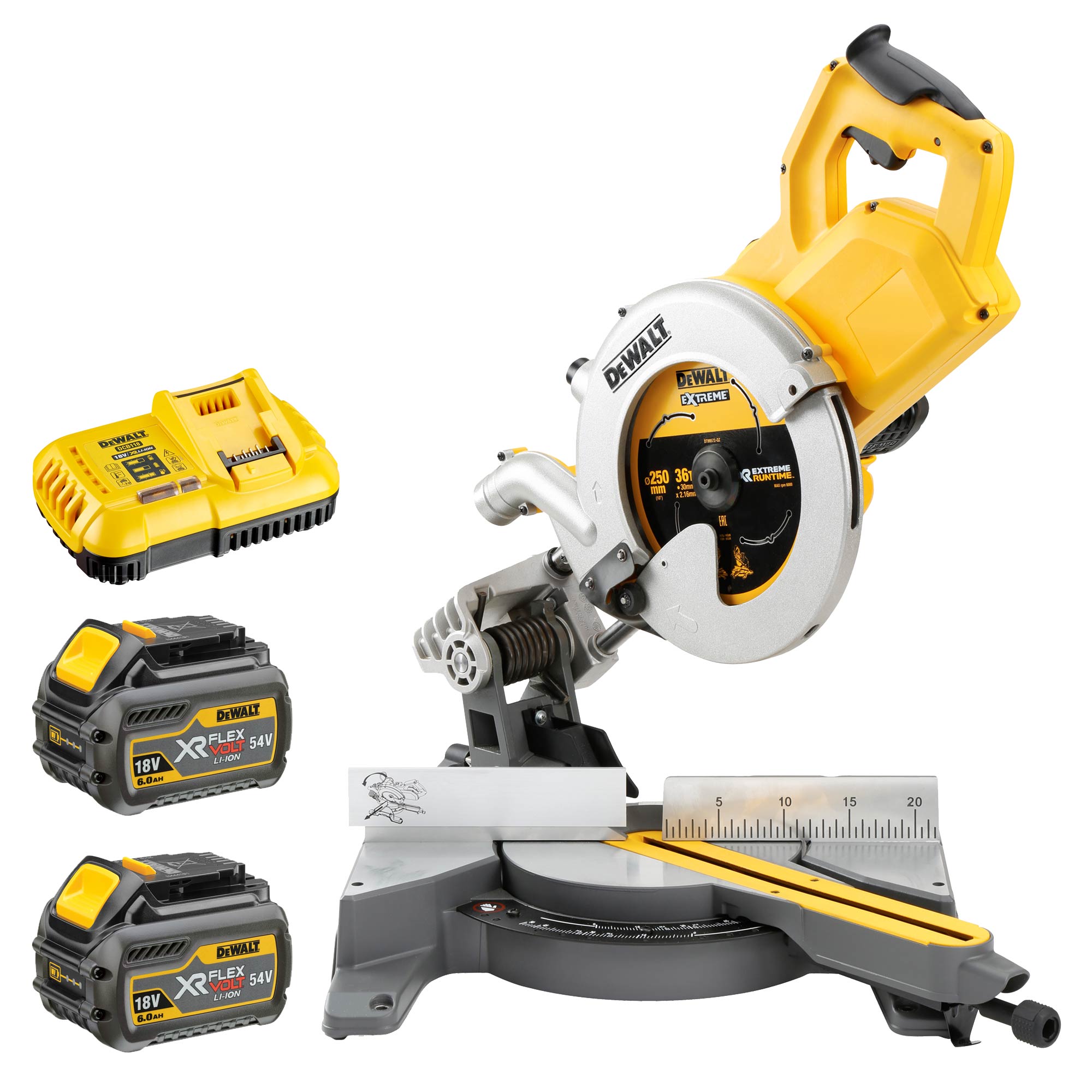 Dewalt DCS778 FLEXVOLT 54V XR 250mm Compound Mitre Saw with 2 x