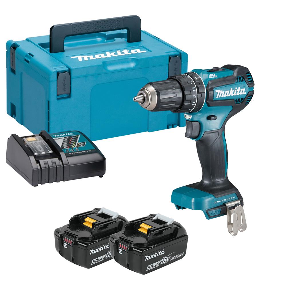 Makita DHP485RTJ 18V LXT Brushless Combi Drill with 2x 5.0Ah Batteries