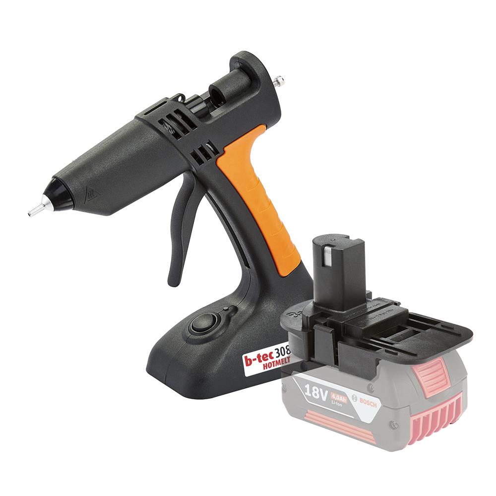 B Tec 308 Cordless 12mm Glue Gun with Bosch 18V Battery Adaptor