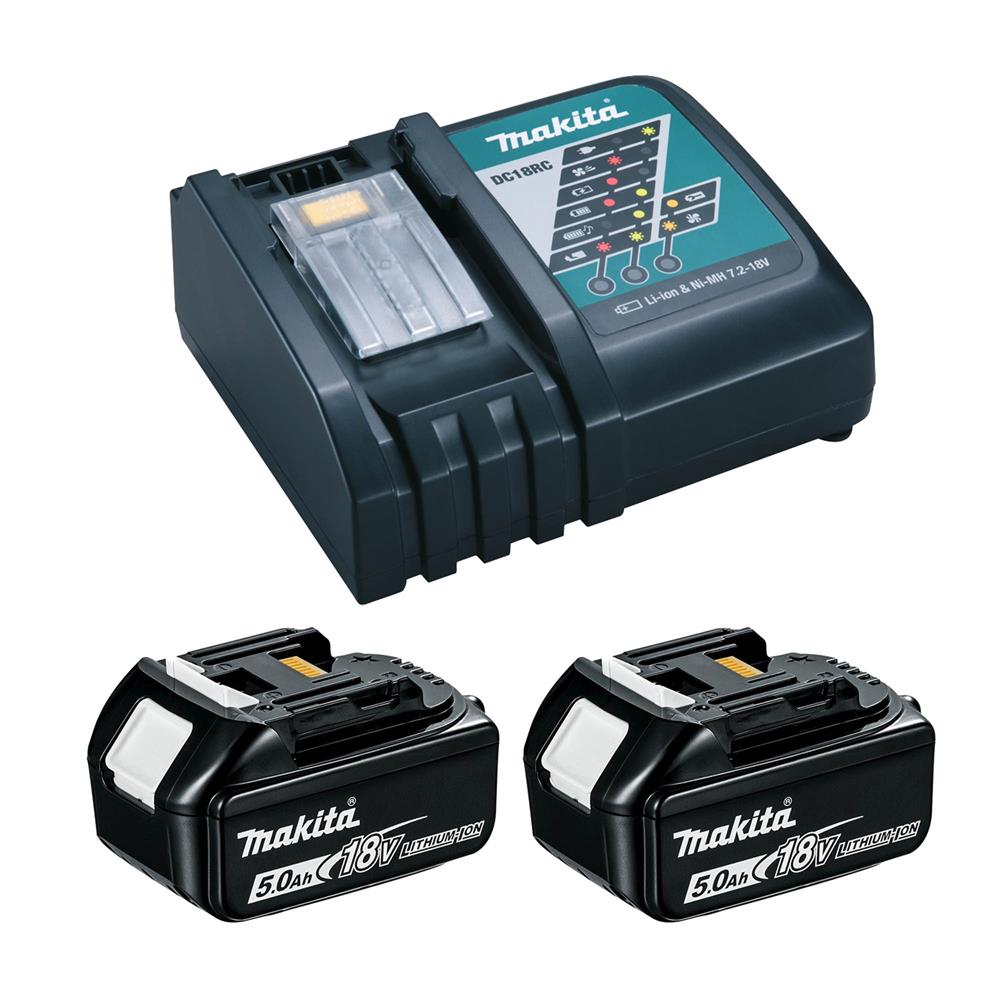 Makita DC18RC Battery Charger with 2x BL1850B 5.0Ah 18V Batteries