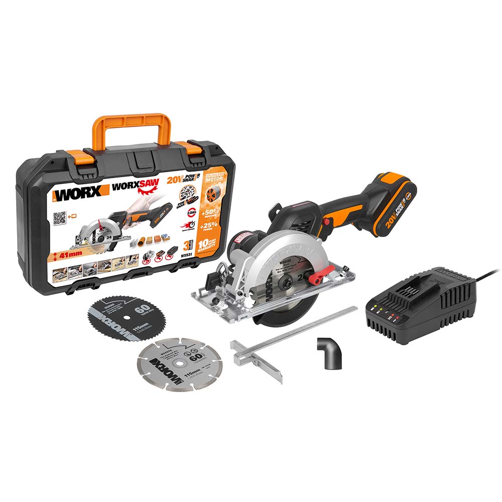 Worx WX531 20V Cordless Brushless 120mm Circular Saw with 1 x 2.0