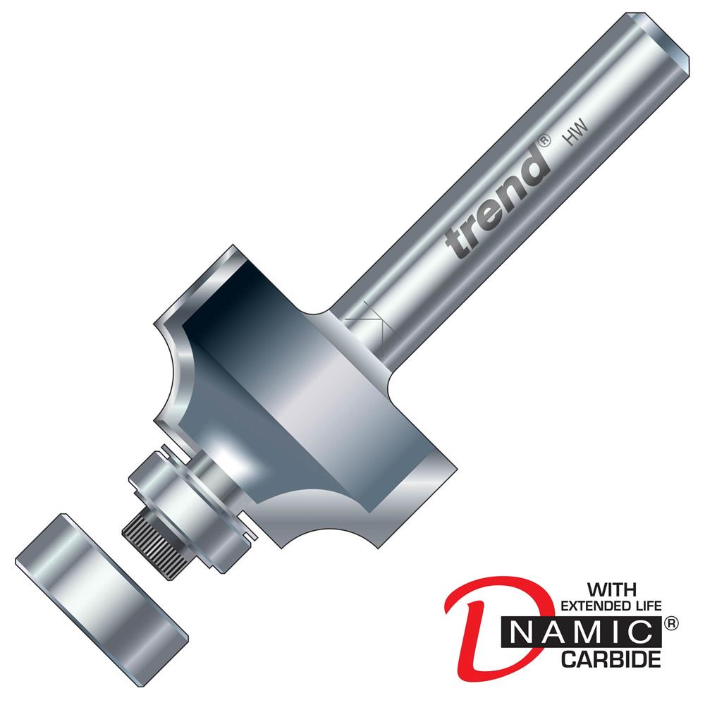 Trend 46/118X1/4TC 1/4" Guided Rounding Over Cutter: 18.7mm Dia / 3.0mm Radius x 9.5mm Cut
