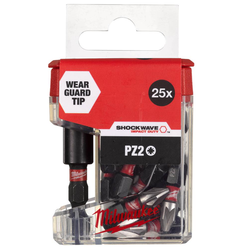 Milwaukee SHOCKWAVE PZ2 x 25mm with Bit holder - Pack of 26 | ITS