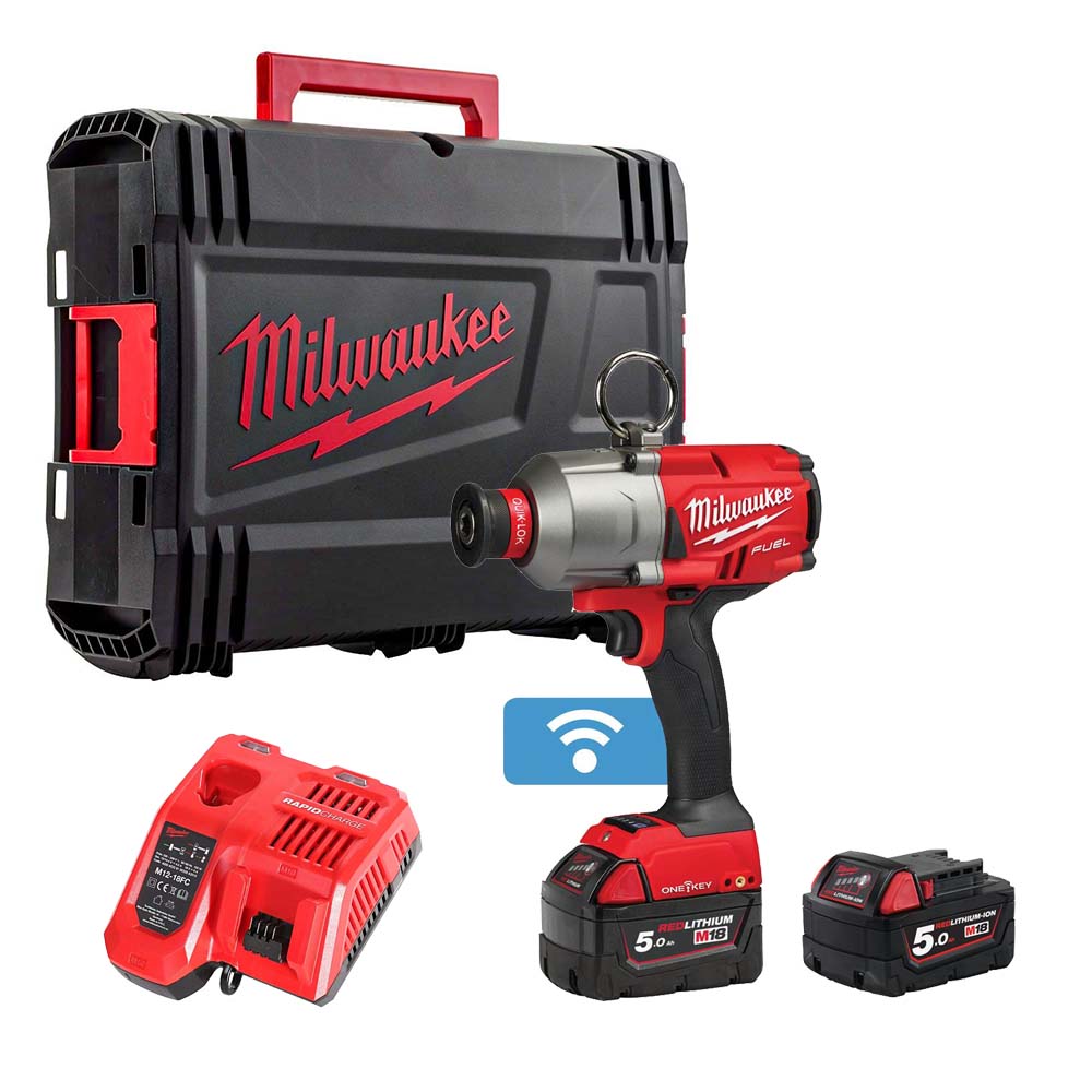 Milwaukee M18 ONEFHIWH716-502X 18V FUEL ONE-KEY Brushless 7/16" Impact Wrench with 2x 5.0Ah Batteries, Charger & Case