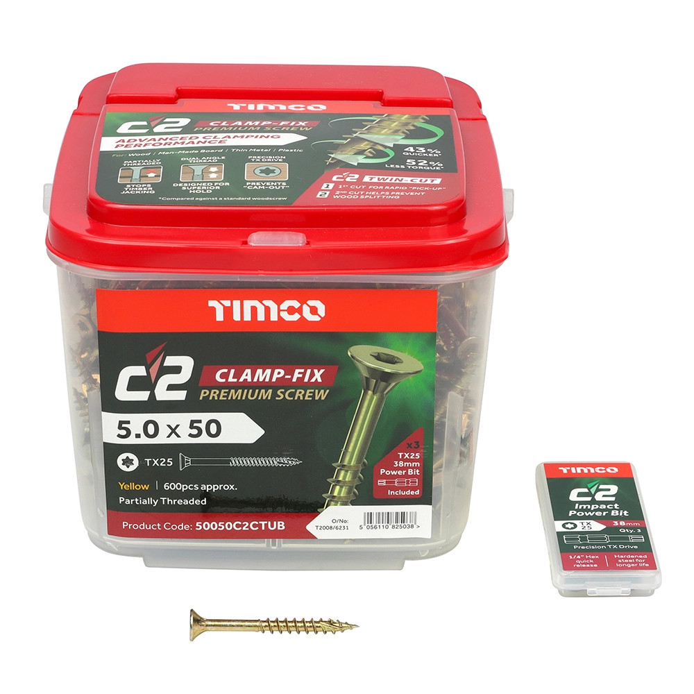 Timco 5 x 50mm C2 Clamp-Fix Premium Screw - Tub of 600