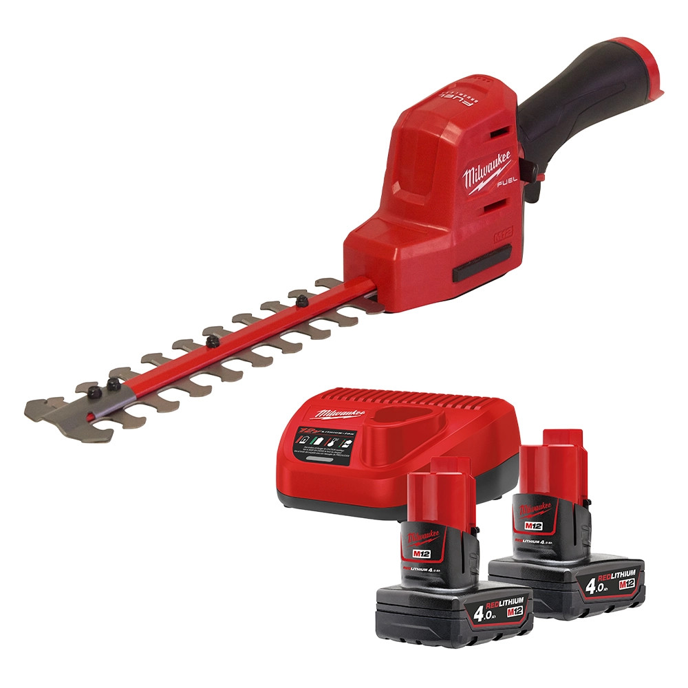 Milwaukee M12 FHT20-422 12V FUEL Brushless 20cm Hedge Trimmer, 2x 4.0Ah Batteries & Charger