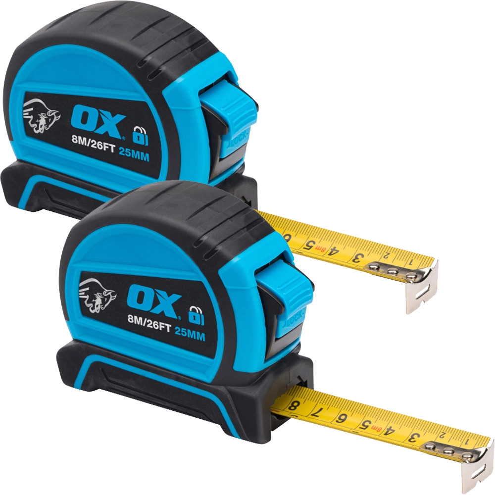 OX Pro 8m Double Locking Tape Measure - Pack of 2