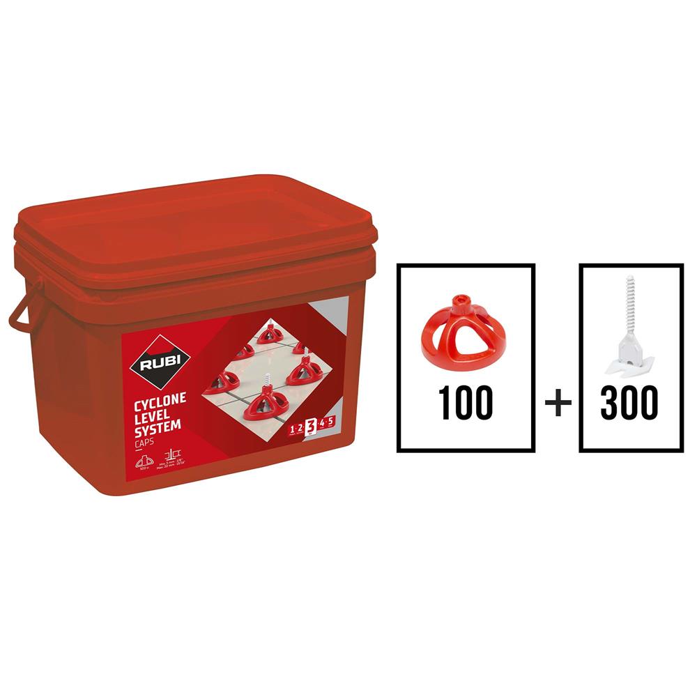 Rubi Cyclone Tile Levelling Kit with 100 Caps & 300 Bases - 1.5mm