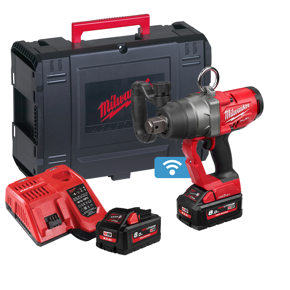 Milwaukee M18 ONEFHIWF1 18V FUEL ONE-KEY Brushless Impact Wrench, 2x 8Ah  Batteries, Charger & Case