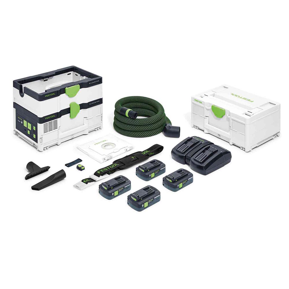 Festool CLEANTEC CTMC SYS 36V (Twin 18V) M-Class Mobile Dust Extractor, 4x 4.0Ah HighPower Batteries, Dual Charger & Small Case