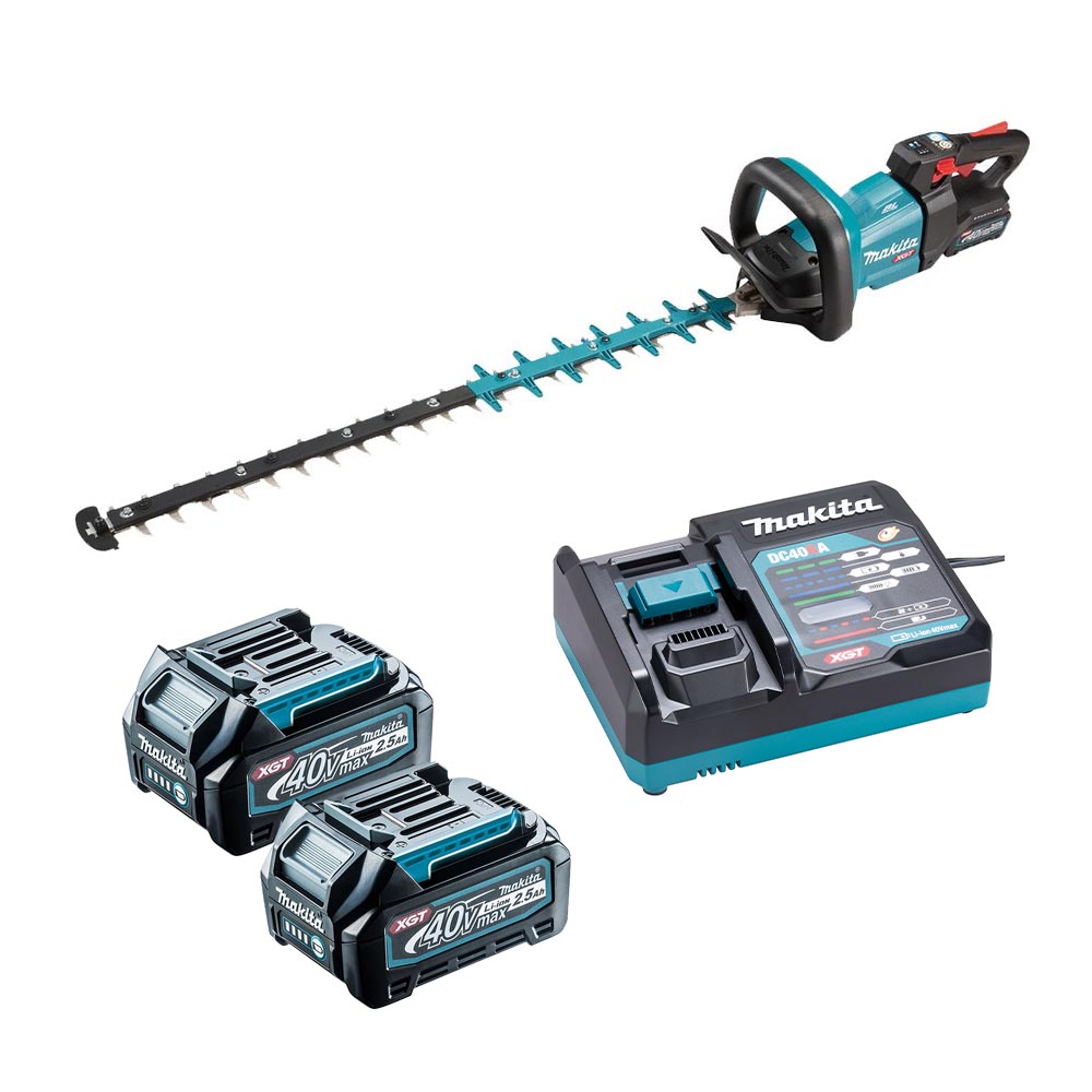 Makita UH005GD201 40V XGT 75cm Brushless Hedge Trimmer, 2x 2.5Ah Batteries & Charger