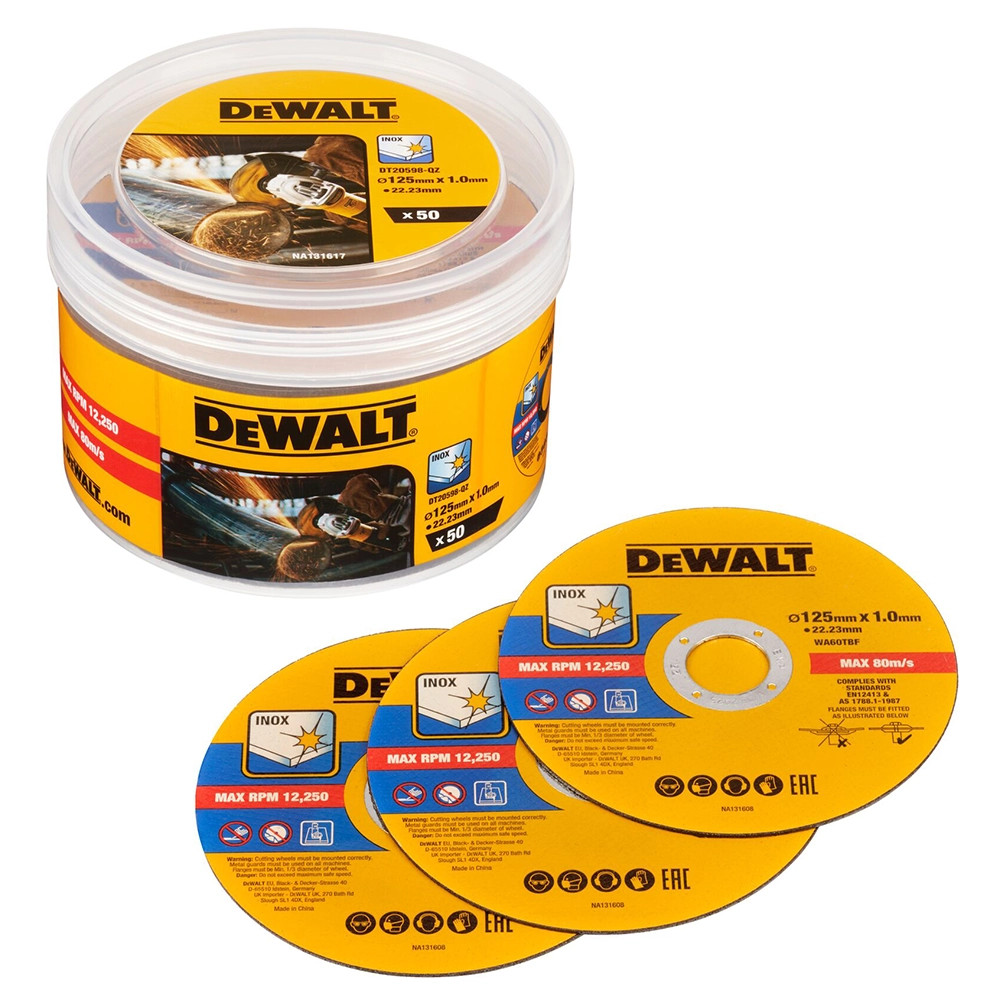 Dewalt DT20598-QZ 125mm x 1mm High Performance FASTCUT Thin Bonded Discs - Pack of 50