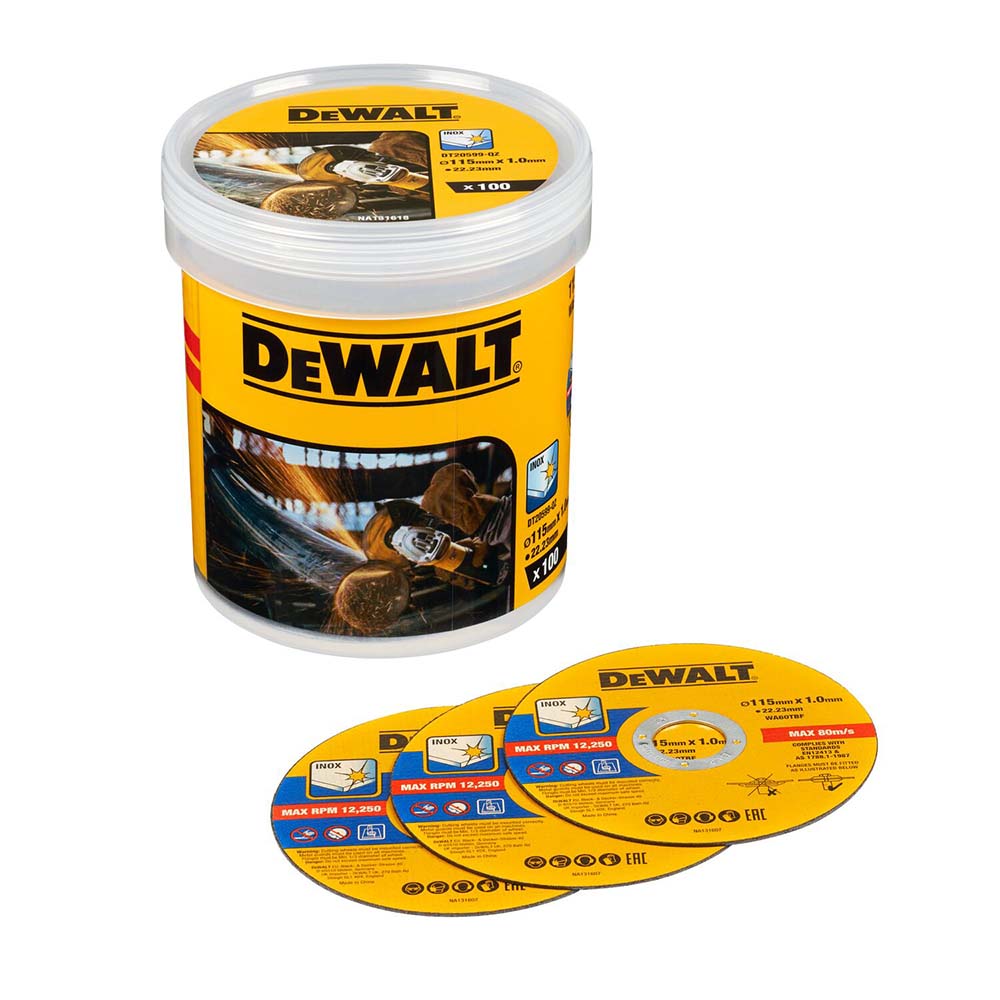 Dewalt DT20599-QZ 115mm x 1mm High Performance FASTCUT Thin Bonded Discs -  Pack of 100