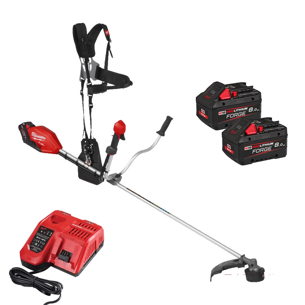 Milwaukee M18 FBCU-802 18V FUEL Brushless Brush Cutter, 2x 8.0Ah FORGE Battery & Charger