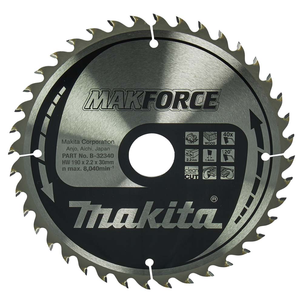 Makita B-32340 190mm x 30mm 40T MAKFORCE Circular Saw Blade
