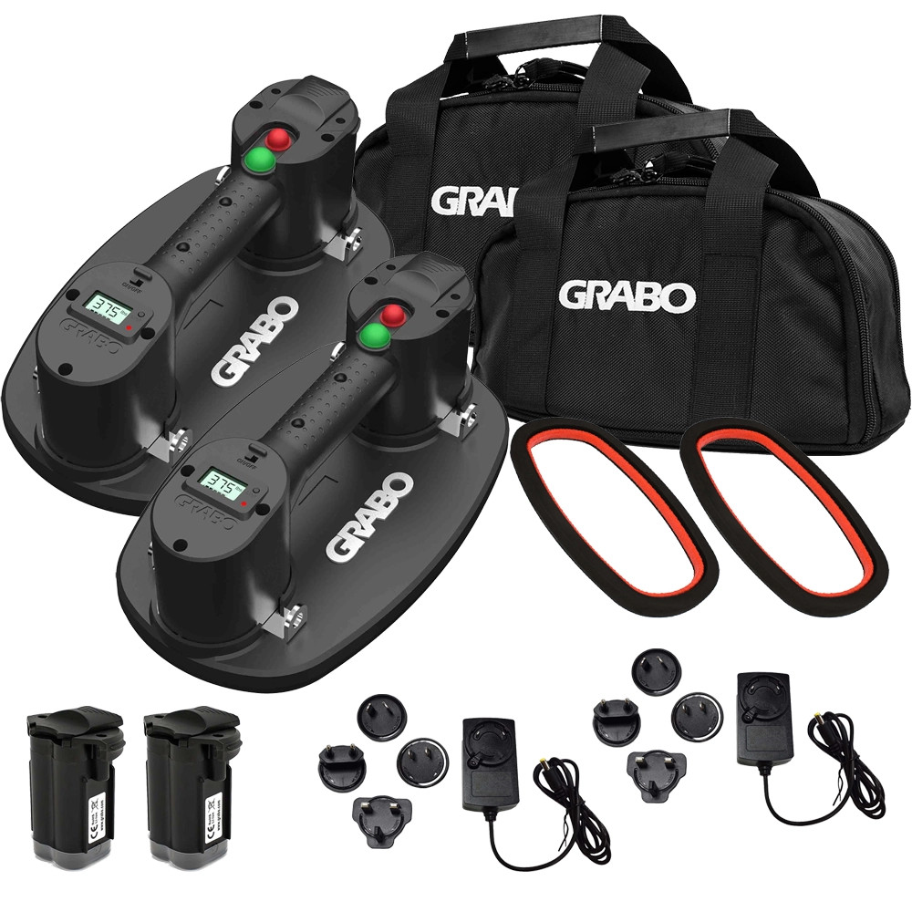 GRABO PRO Cordless Vacuum Lifter Set, 2x Standard Seals, 2x 2.6Ah Batteries, 2x Charger & 2x Cases