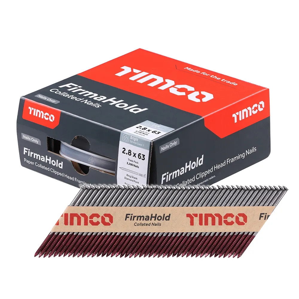 FirmaHold 2.8 x 63mm, 34° Ring Shank Bright Nails - Box of 3300