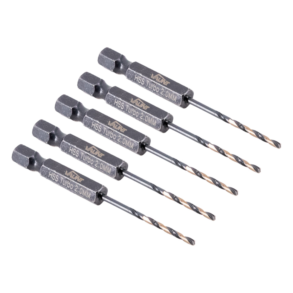 Vaunt 2.0mm x 69mm 1/4'' Hex Shank HSS M2 Turbo Drill Bits - Pack of 5