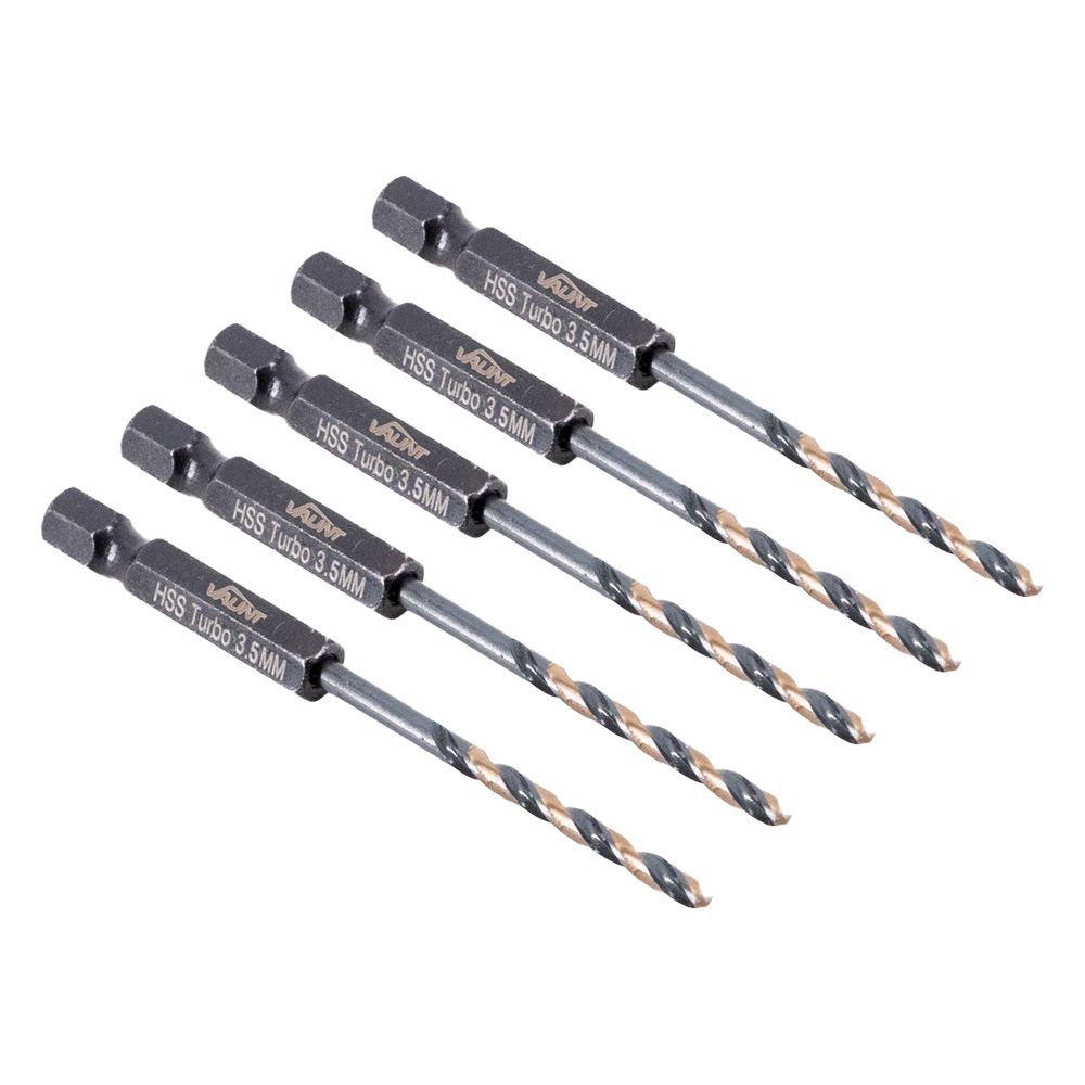 Vaunt 3.5mm x 93mm 1/4'' Hex Shank HSS M2 Turbo Drill Bits - Pack of 5