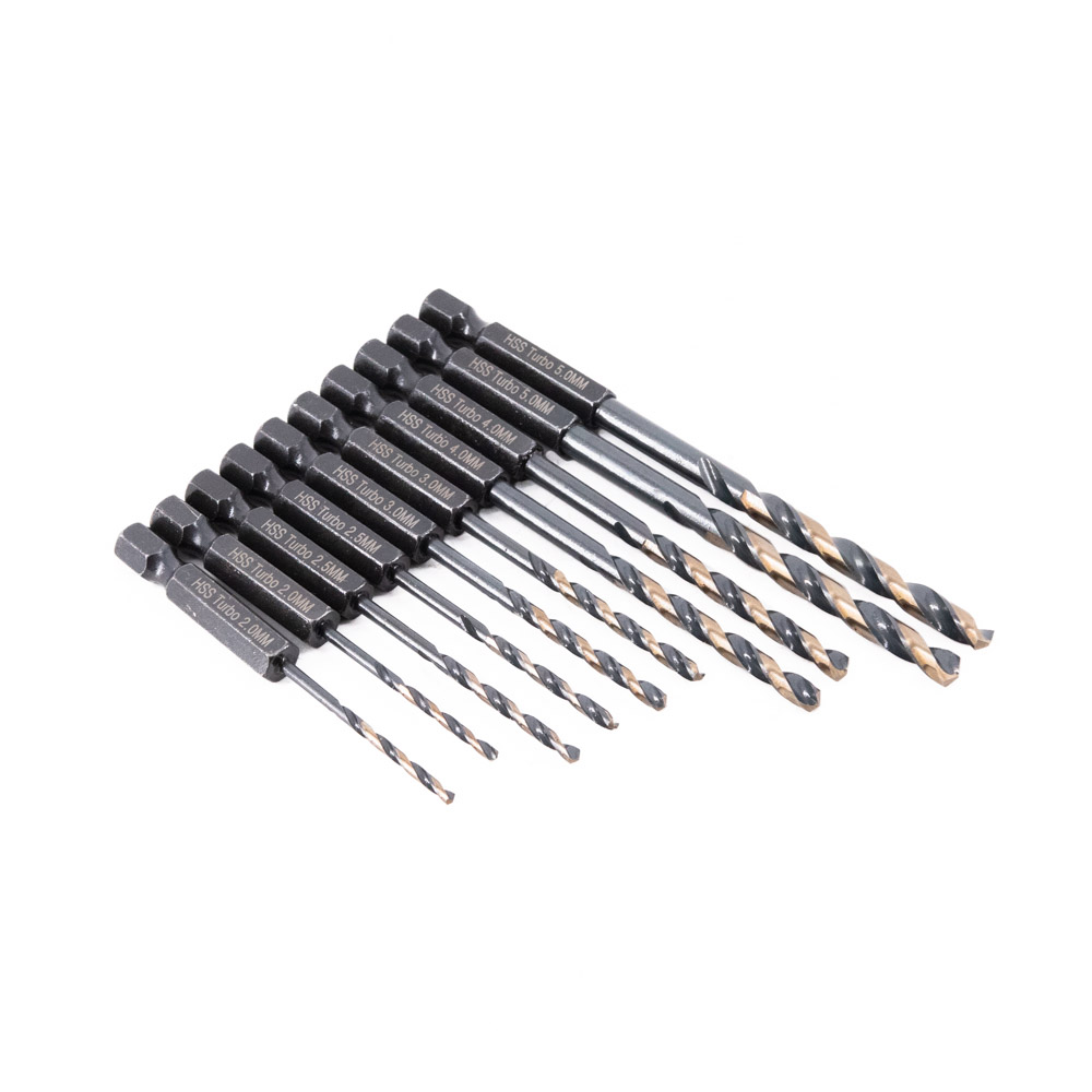Vaunt 10 Piece 1/4'' Hex Shank HSS M2 Turbo Drill Bit Set