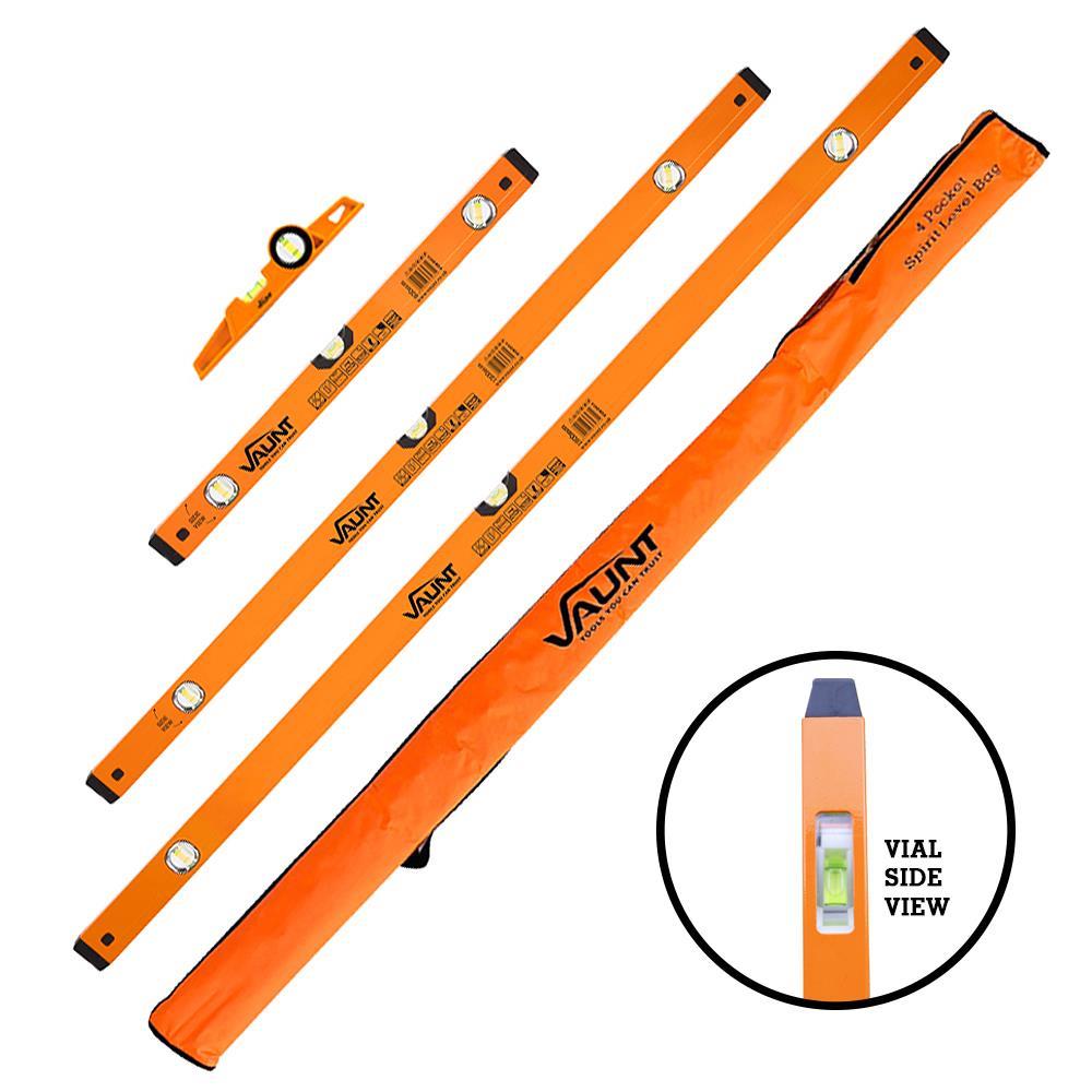 Vaunt 4 Piece Multi-View Box Beam Spirit Level Set with Case (250mm, 600mm, 1200mm & 1800mm)