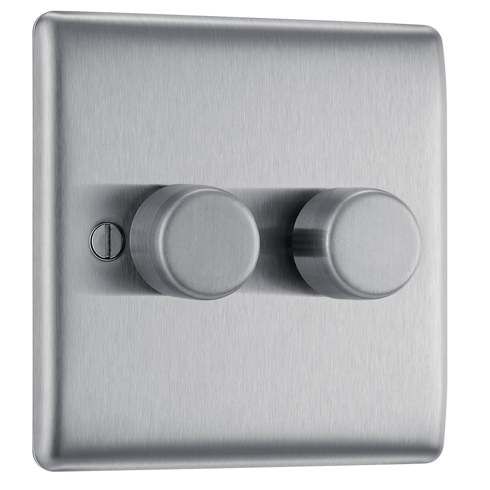 BG Electrical Nexus Metal 2-Gang 2-Way Dimmer Switch Brushed Metal