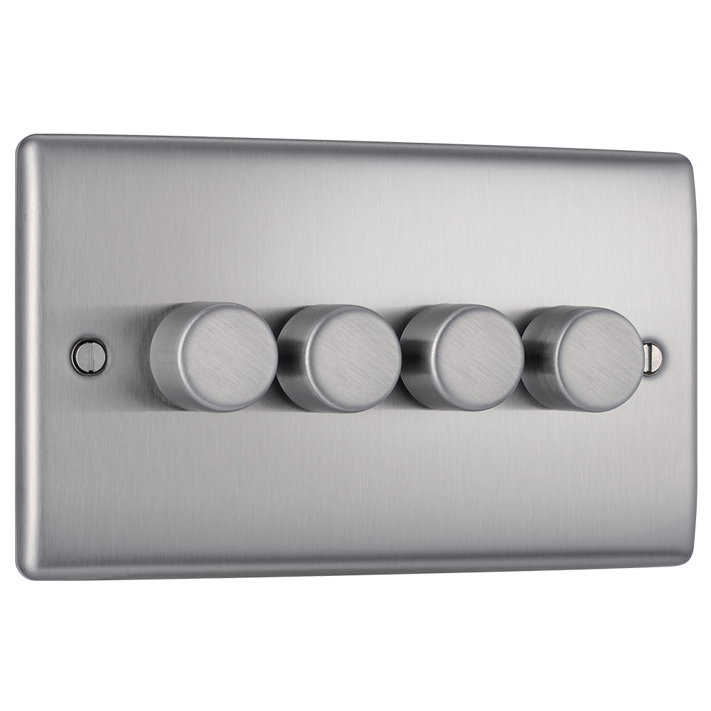 BG Electrical Nexus Metal 4-Gang 2-Way Dimmer Switch Brushed Metal