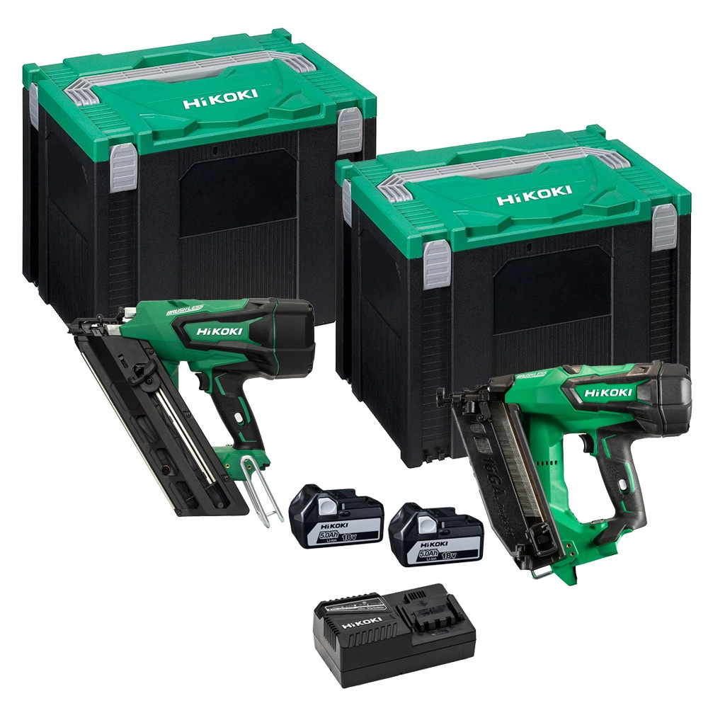 HIkoki Piece 18V Brushless Nail Gun Kit, 2x Batteries