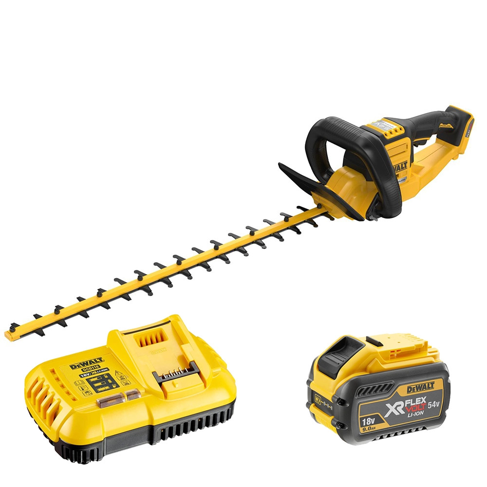 Dewalt DCMHT573X1 54V XR FLEXVOLT Brushless 65cm Hedge Trimmer, 1x 9.0Ah FLEXVOLT Battery & Charger
