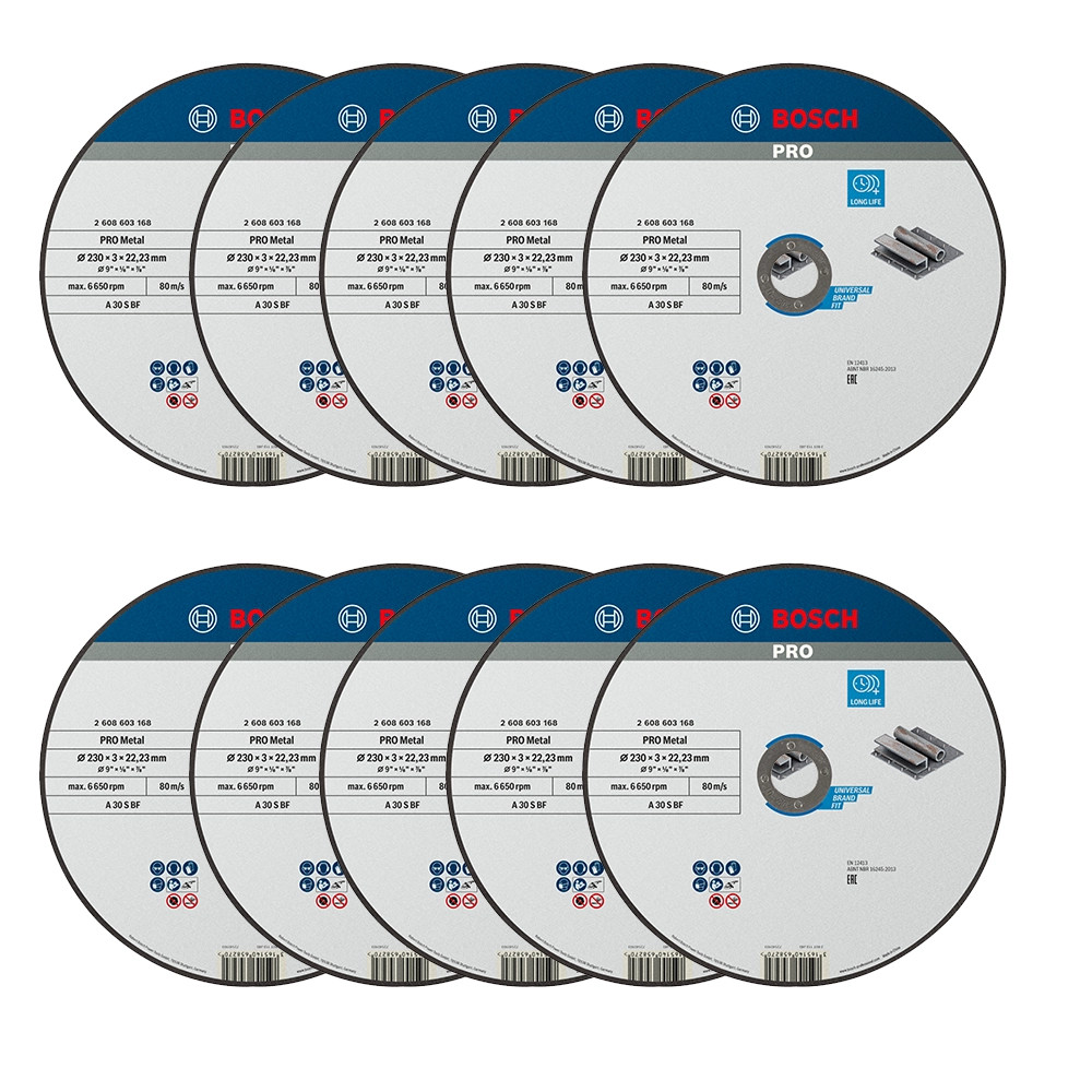 Bosch 230 x 22.23 x 3.0mm Standard for Metal Straight Cutting Disc - Pack of 10