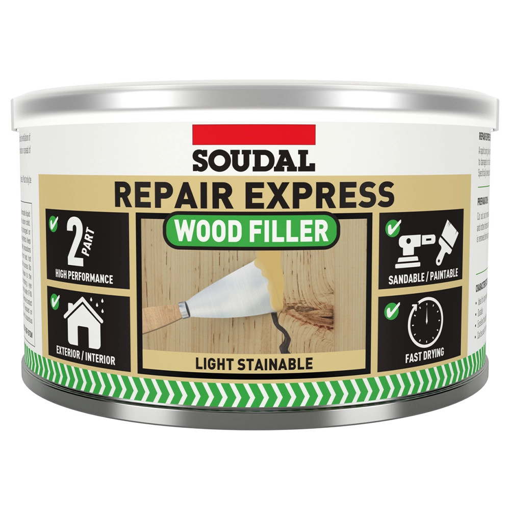 Soudal Repair Express Wood 2 Part HP Filler - Light Stainable (500g)