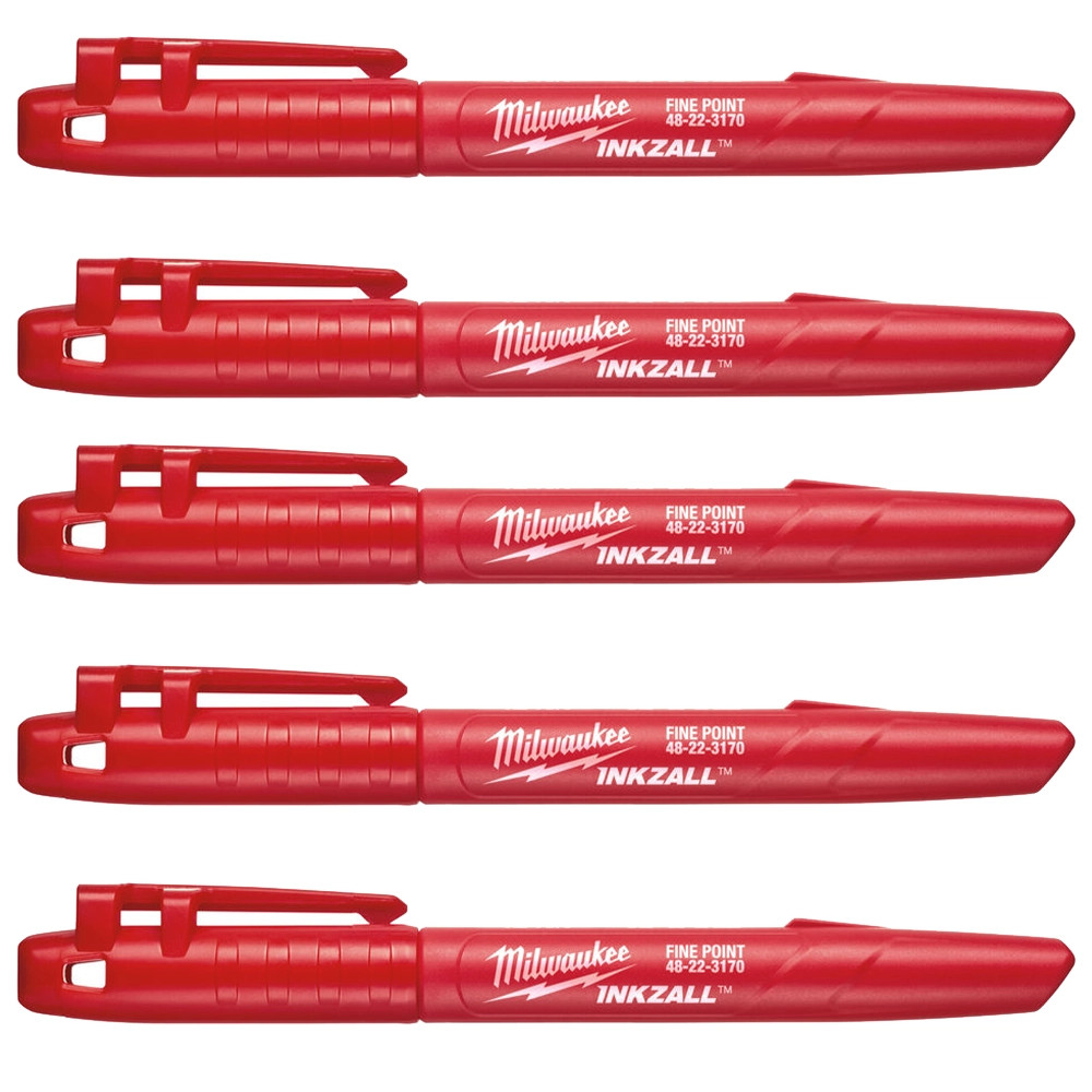 Milwaukee INKZALL Fine Tip Marker - Red - Pack of 5
