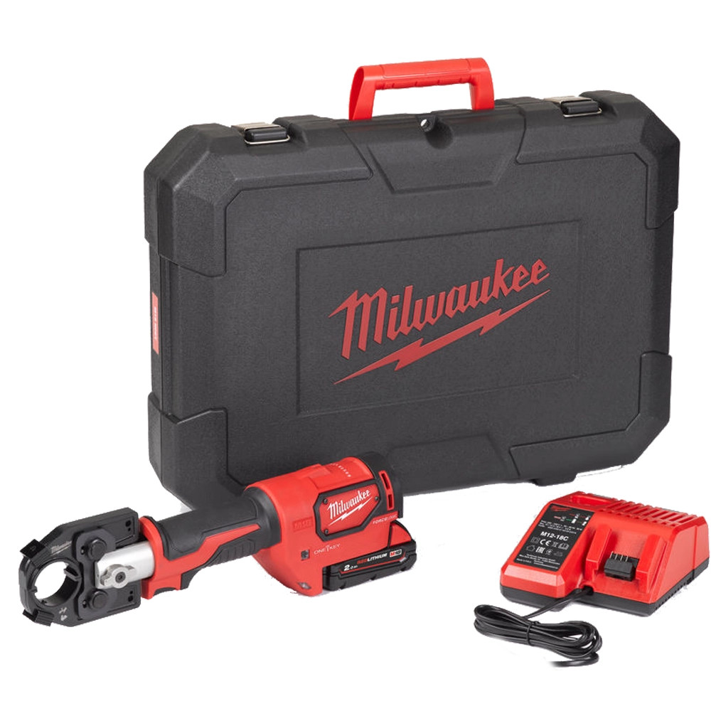Milwaukee M18 HCCT-201C 18V FORCE LOGIC Brushless Hydraulic Cable Crimper, 2.0Ah Battery, Charger & Case