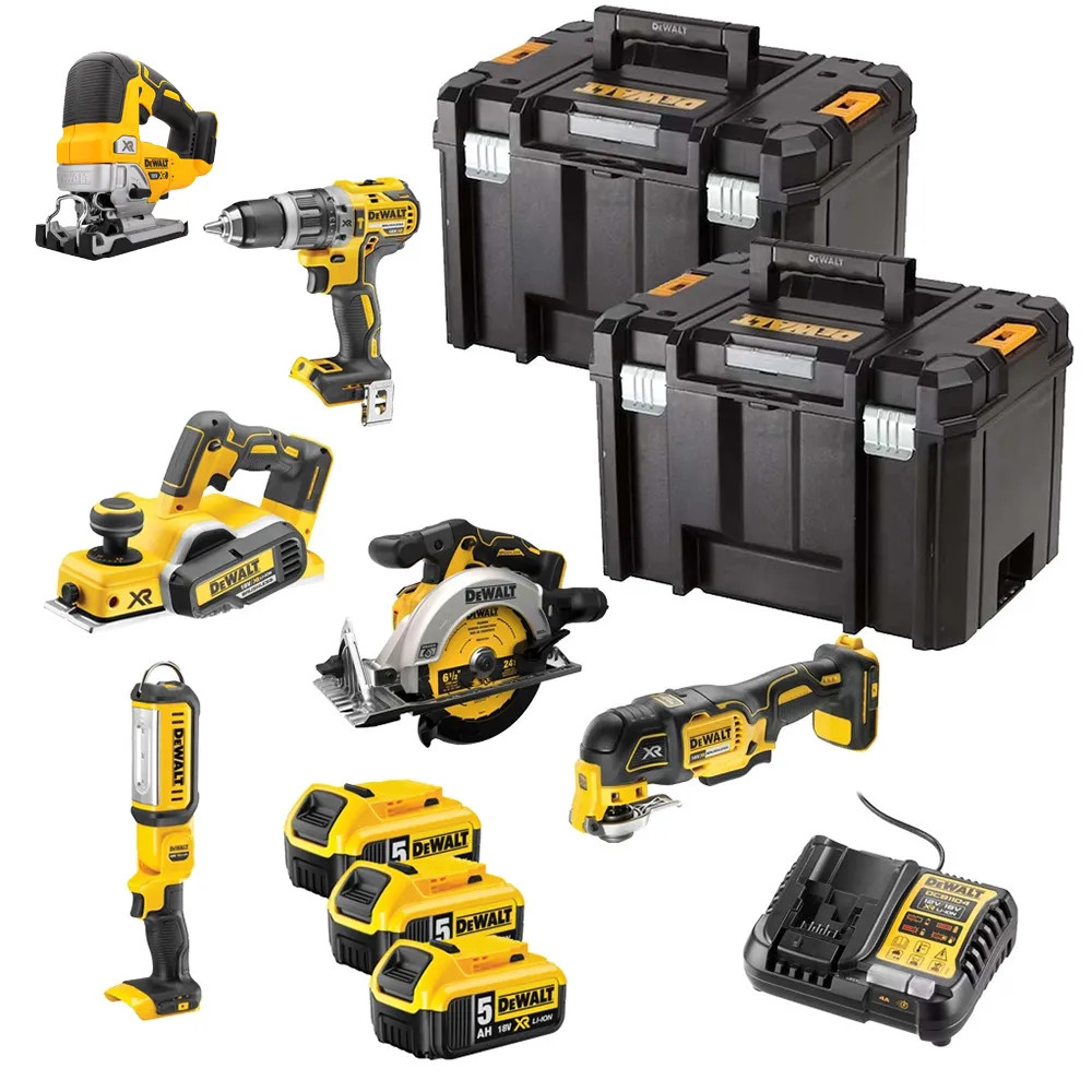 Dewalt DCK667P3T-GB 6 Piece 18V XR Brushless Power Tool Kit, 3x 5.0Ah Batteries, Charger & 2x TSTAK Vi Deep Cases