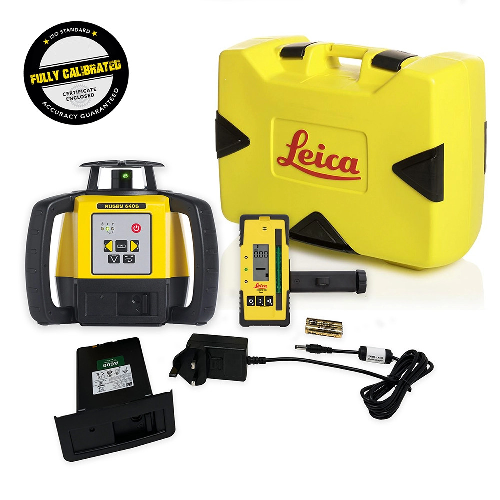 Leica Rugby 640 Self-Levelling & Slope (Dual Axis) Green Rotating Laser (600m) Li-ion, 1x Battery, 1x Receiver & Case
