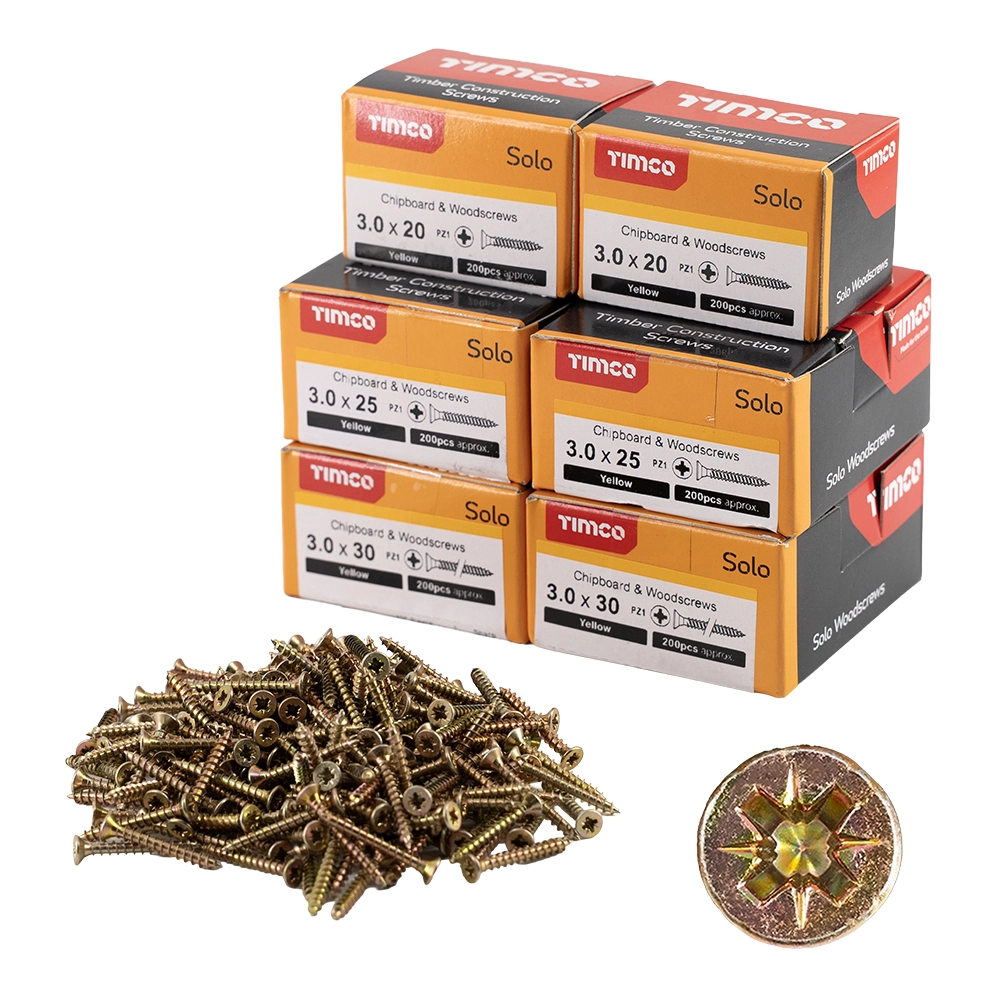 Timco 3.0mm Zinc Yellow Passivated Wood Screw Bundle - Pack of 1200