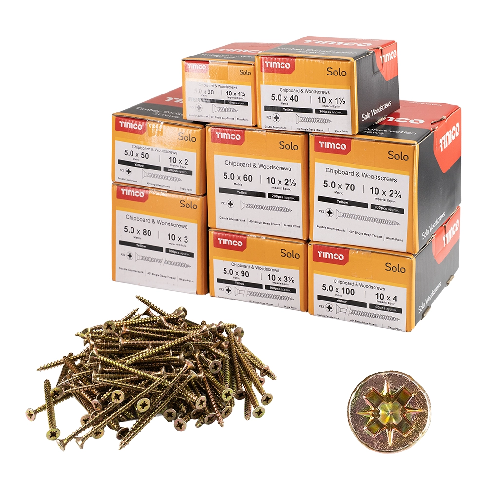 Timco 5.0mm Zinc Yellow Passivated Wood Screw Bundle - Pack of 1400