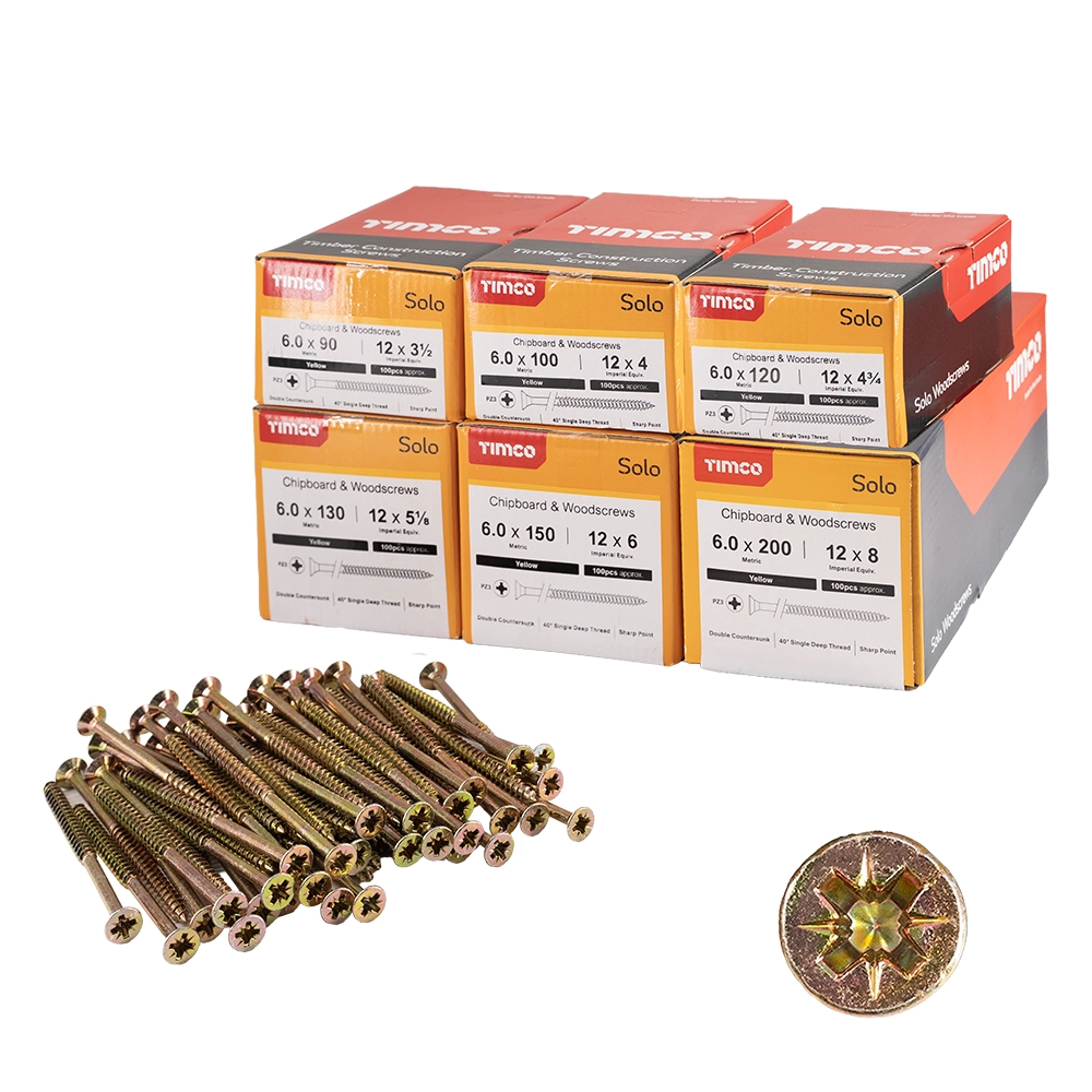 Timco 6.0mm Long Zinc Yellow Passivated Wood Screw Bundle - Pack of 600