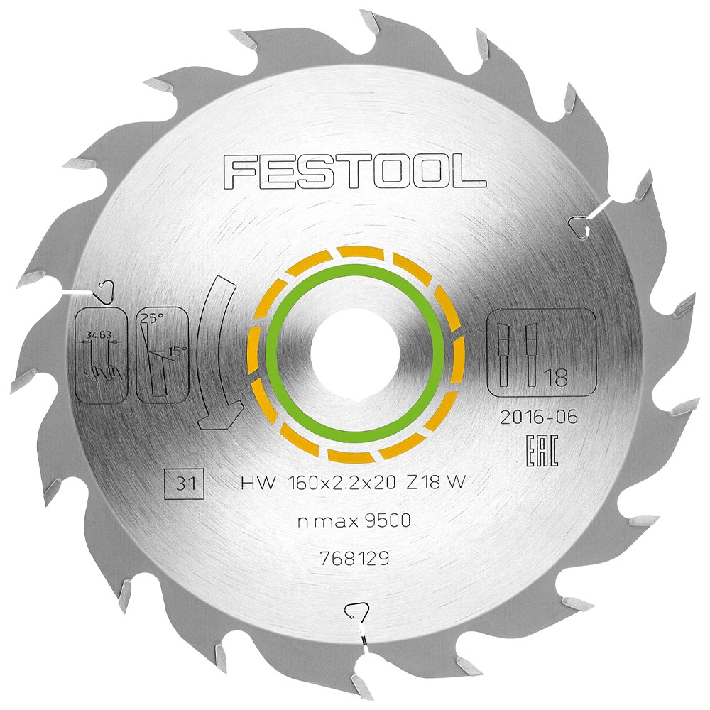 Festool 768129 160mm x 20mm 18T Wood Saw Blade