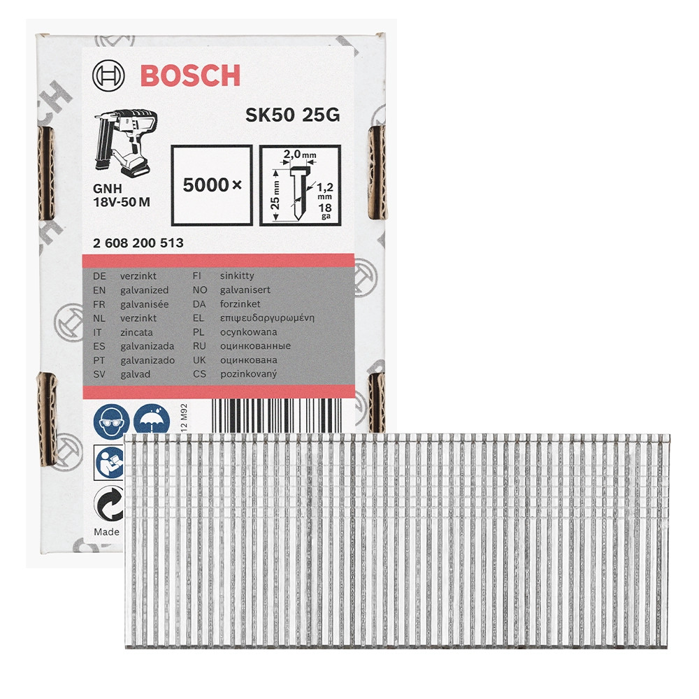 Bosch SK50 25 x 1.0mm 18G Brad Nails for GNH 18V-50 - Pack of 5000
