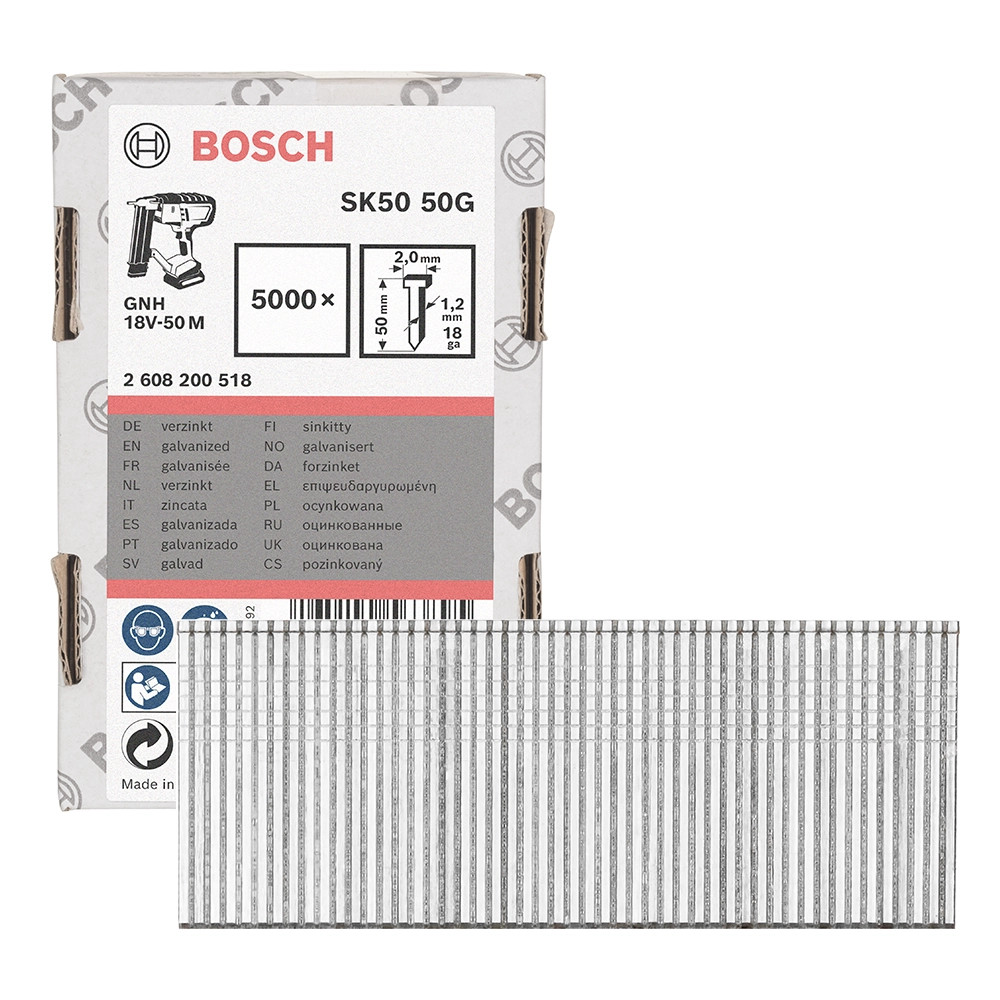Bosch SK50 50 x 1.0mm 18G Brad Nails for GNH 18V-50 - Pack of 5000