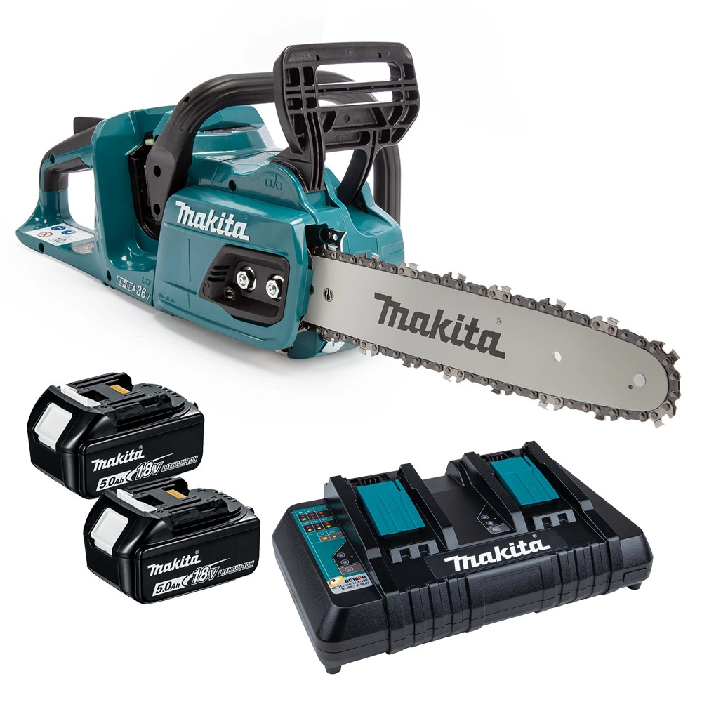 Makita DUC305PT2 36V (Twin 18V) LXT Brushless 30cm Chainsaw, 2x 5.0Ah Batteries & Dual Charger