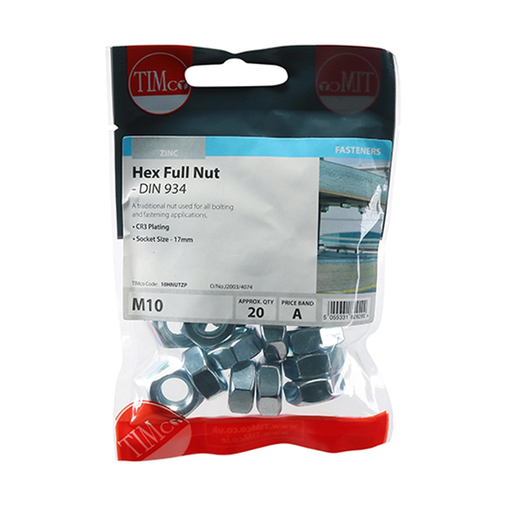 Timco M10 Hex Nut - Pack of 20