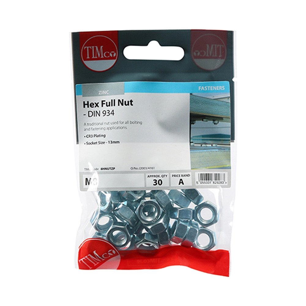 Timco M8 Hex Nut - Pack of 30