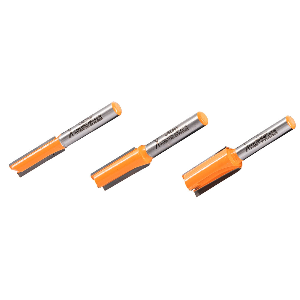 Vaunt 3 Piece Router Cutters 8.0mm/10mm/12mm Straight 1/4" Shank Set
