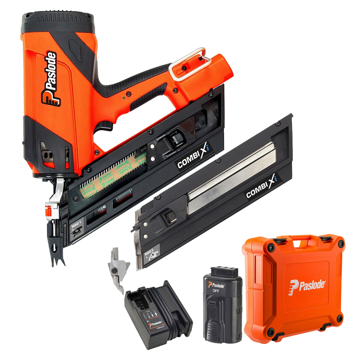 Paslode Combi Xi 2-In-1 Wood & Metal First-Fix Framing Angled Nail Gun, 1x 2.1Ah Battery, Charger & Case