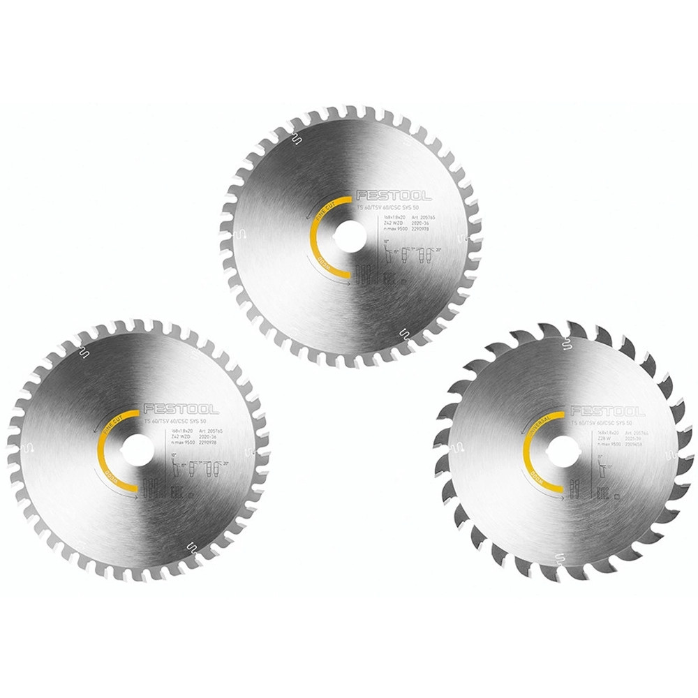 Festool 3 Piece KSB-SORT/3 W 168mm x 20mm Circular Saw Blade Set