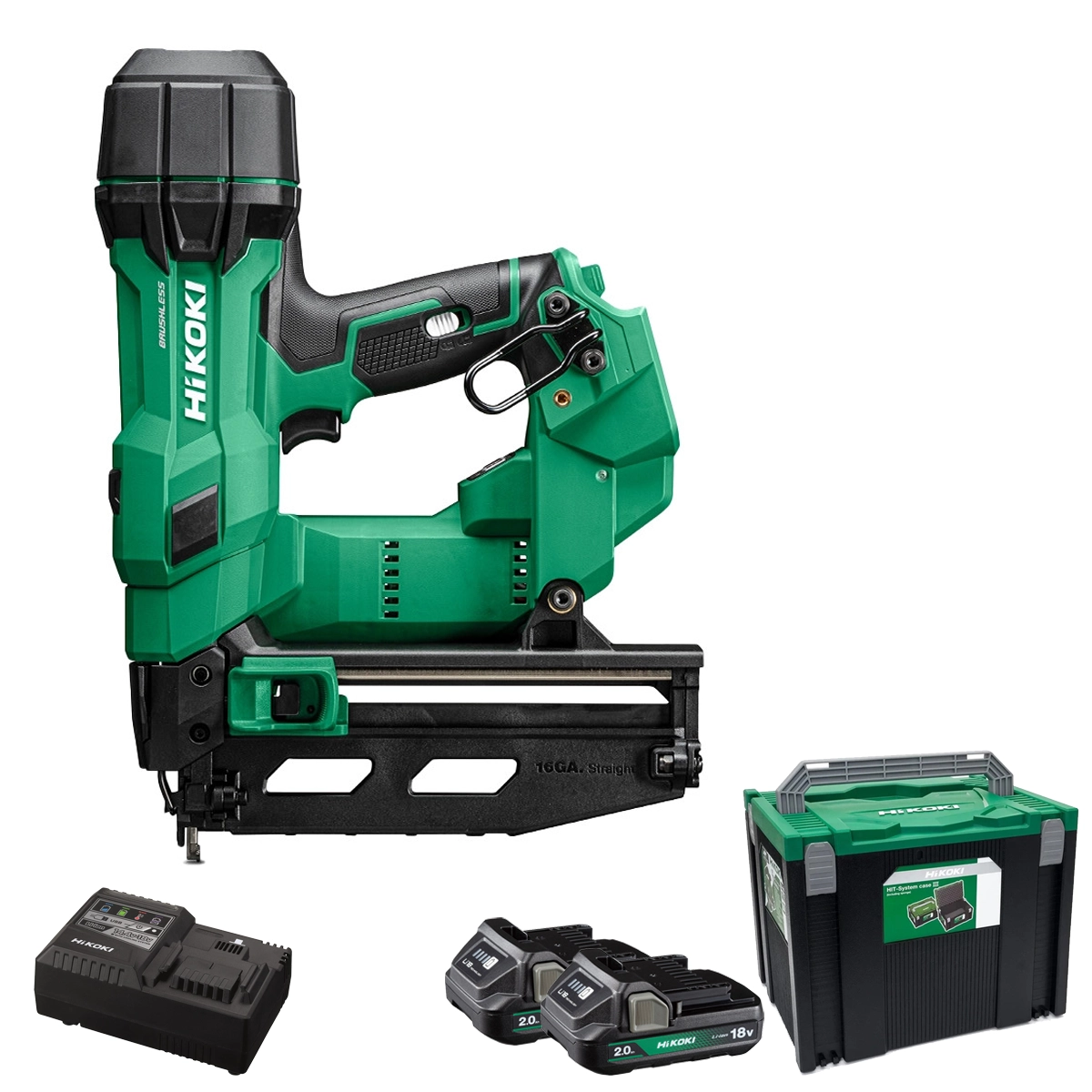 Hikoki NT1865DSAJXZ 18V Brushless 16G Straight Second Fix Nail Gun, 2x 2.0Ah Batteries, Charger & Case